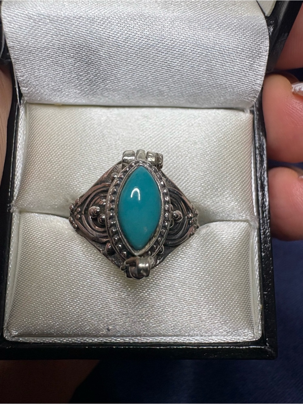 Ring Poison 925 Sterling Silver Marquise Genuine Turquoise Ring - Picture 9 of 10